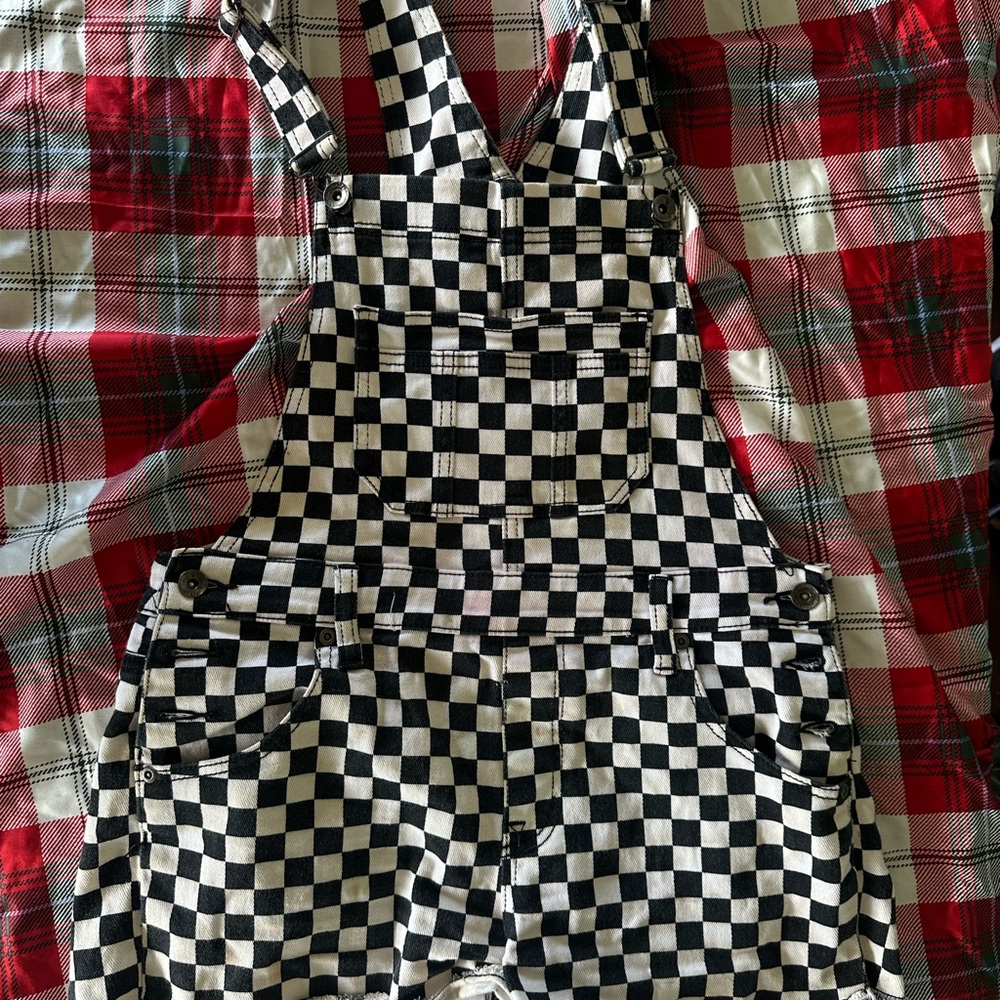 Blackheart Checkered Black & White Overall Shorts